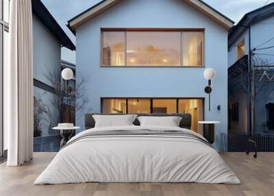 Modern Minimalist Two Story House with Large Windows Wall mural