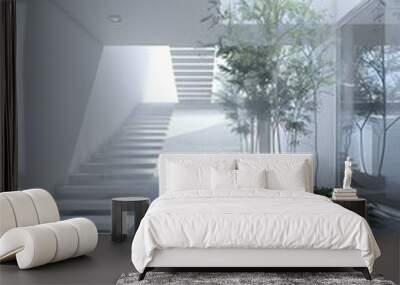 Modern Minimalist White Staircase With Plants Wall mural