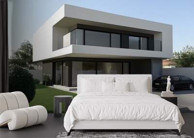 Modern Two Story Home Design with Balcony and Large Windows Wall mural