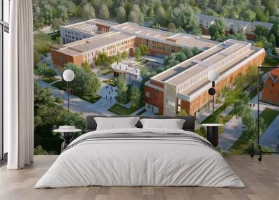 Modern university campus with green courtyards and trees Wall mural