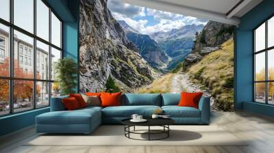 Mountain Hiking Trail with View of a Valley Wall mural