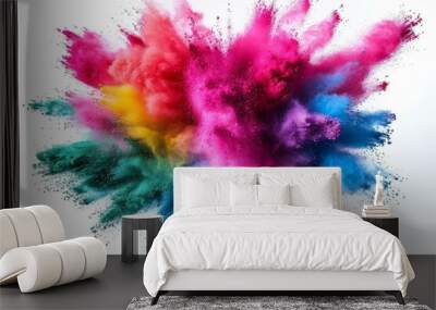 Multicolor powder explosion on white background Wall mural