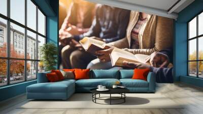 Multiethnic group of people reading the Bible Wall mural