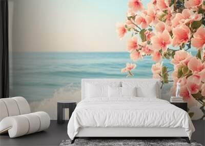 Pink Flowers Blooming On The Beach Wall mural