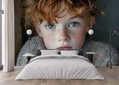 Portrait of a boy with red hair and freckles Wall mural