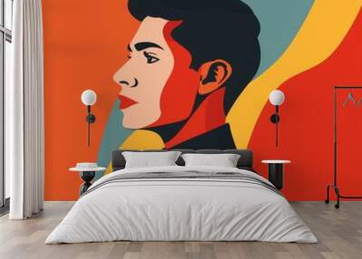 Portrait of a young man with black hair and red accents on his face Wall mural