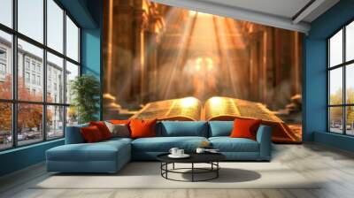 rays of light shining on open bible in church Wall mural