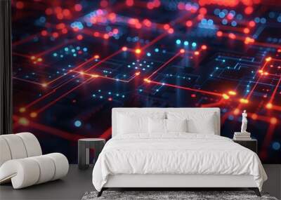 Red and Blue Circuit Board Wall mural