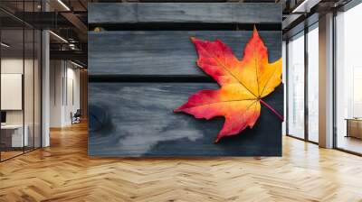 Red Maple Leaf on Wooden Plank Wall mural