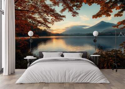 Scenic View of Mountain Lake with Autumn Foliage Wall mural