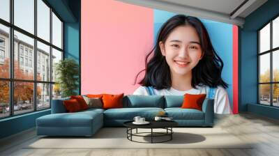 Smiling Asian Woman with Colorful Background Wall mural