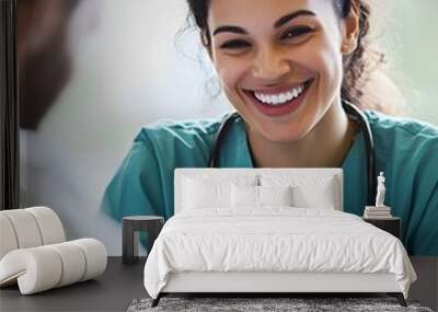 Smiling Female Doctor Talking To Patient In Hospital Room Wall mural