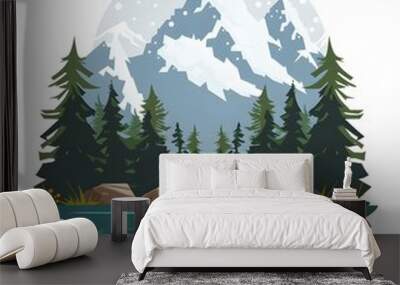 Snowy Mountain Landscape Illustration Wall mural