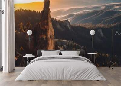 Sunrise Over Mountains With Sharp Cliff Wall mural