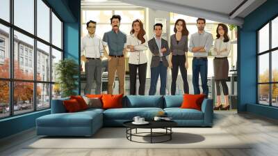 Team of Diverse Professionals Standing Together in Office Setting Wall mural