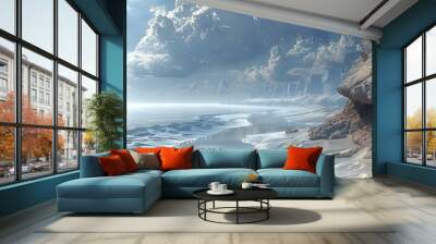 The beautiful landscape of the beach with white cliffs and blue sky Wall mural