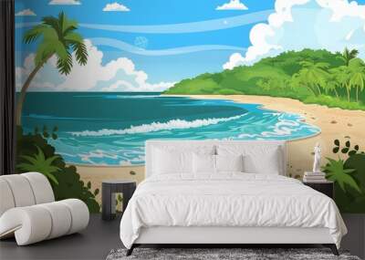 Tropical Beach with Palm Trees and Blue Water Wall mural