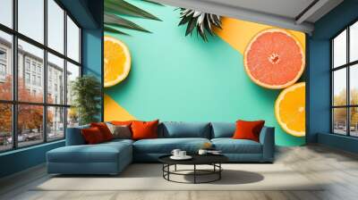 Tropical Fruits on a Colorful Background Wall mural