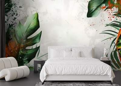 Tropical Leaves  Watercolor Background Wall mural