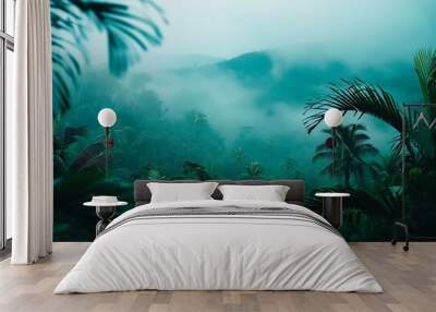 Tropical Rainforest Foggy Landscape Wall mural