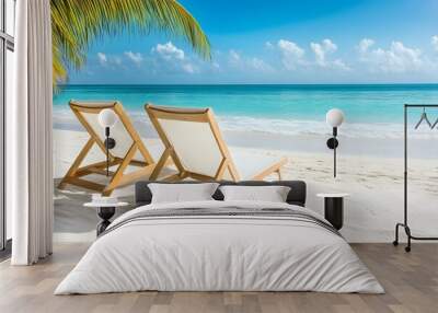 Two Beach Loungers on a White Sandy Beach Wall mural