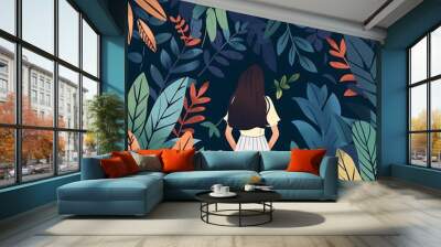 Woman Standing in a Lush Forest Wall mural