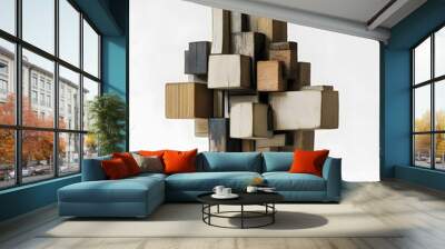 Wooden Abstract Sculpture Stacked Blocks Geometric Art Wall mural