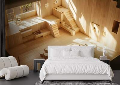 Wooden Model House Interior Design with Sun Light Wall mural