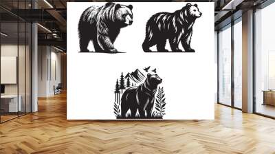 bear vector illustration, grizzly bear silhouettes, bear silhouette logo vector animals, bear black silhouette animals vector set, bear wild animal silhouettes on the white background Wall mural