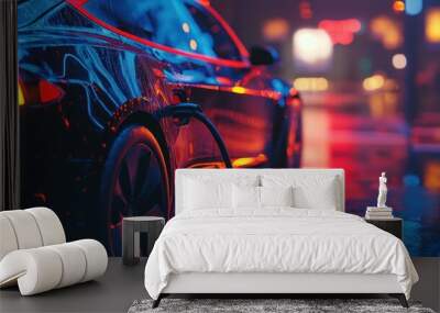 Electric Car Charging at Night Wall mural