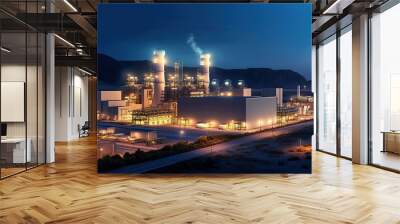 gas turbine electrical power plant with in twilight generative ai Wall mural