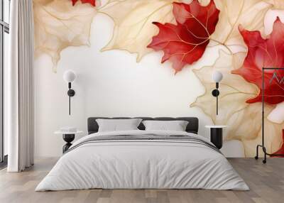 Watercolor works of maple leaf with gold lines Wall mural