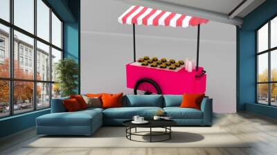 Food cart isolated. Hamburger car, street food. 3D rendering.  Wall mural