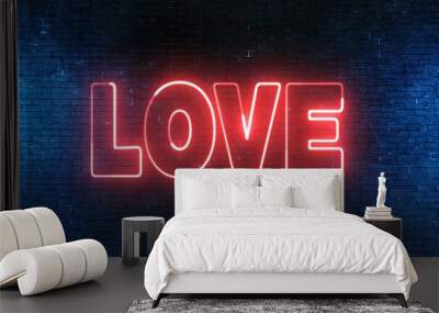 Love text font with light. Luminous and shimmering haze inside the letters of the text i love you. Love neon sign. Wall mural