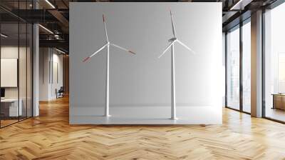 Set of two various wind turbines isolated on white background. Alternative renewable energy generation, green energy concept. realistic windmill with white blades isolated. 3d rendering. Wall mural