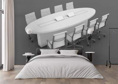 White meeting table and white chairs in meeting room, isolated on grey background.
 Wall mural