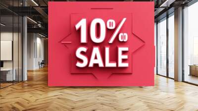 Bold red 10% off sale sign with a modern design and 3D effect. Wall mural