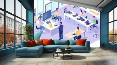 A group of people are working in an office Wall mural