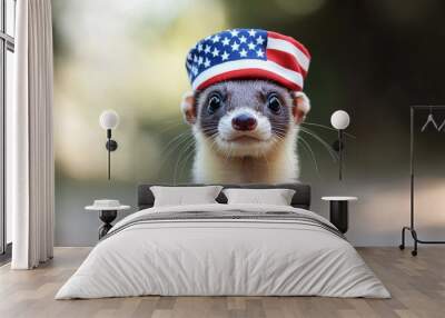 A small animal wearing a patriotic hat Wall mural