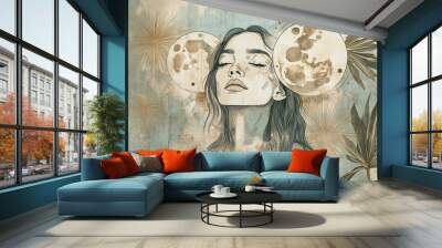 A woman with two moons on her head Wall mural