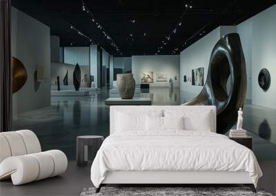 Abstract Sculpture Hall: A sleek museum gallery showcasing large-scale abstract sculptures Wall mural