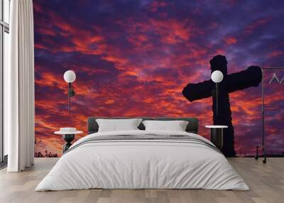 Cross on a Sunset Sky Wall mural