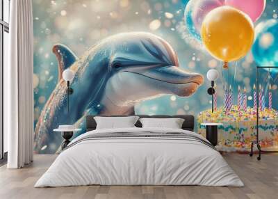 Dolphin with a Birthday Balloon Wall mural