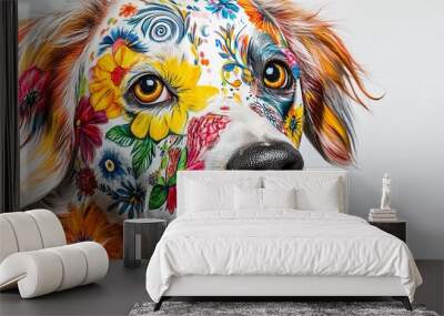 Floral-Patterned Dog Wall mural