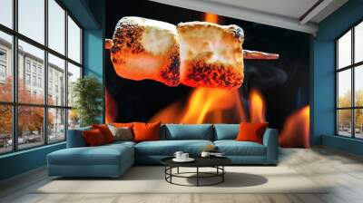 Roasting Marshmallows Over Campfire Horizontal Banner Wall mural