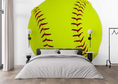 Softball isolated on white background. Details of the skin and the seams are noticeable. Clipping path is included Wall mural