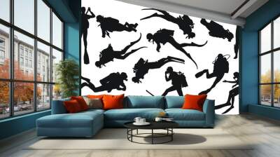 Collection of Scuba Diver silhouettes in different poses Wall mural