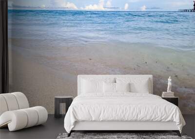 Tropical beach in the Derawan. Beautiful sandy beach and soft blue ocean wave Wall mural