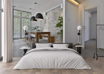 Interior of a living room with a wooden floor Wall mural