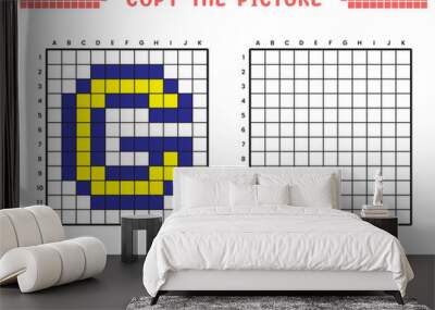 Copy the picture, complete the grid image. Educational worksheets drawing with squares, coloring cell areas. Preschool activities, children's games. Cartoon vector illustration, pixel art. Letter G. Wall mural